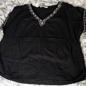 Sonoma Black Top with Geometric Embroidery